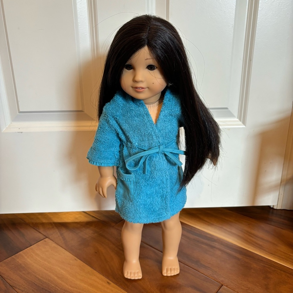 American Girl teal bathrobe, and classic red tee shirt, doll not included